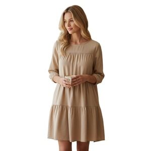 Rhea BOHO Handmade Cotton Block Print Tunic Orange Gold Tiered Bell Sleeve M/L